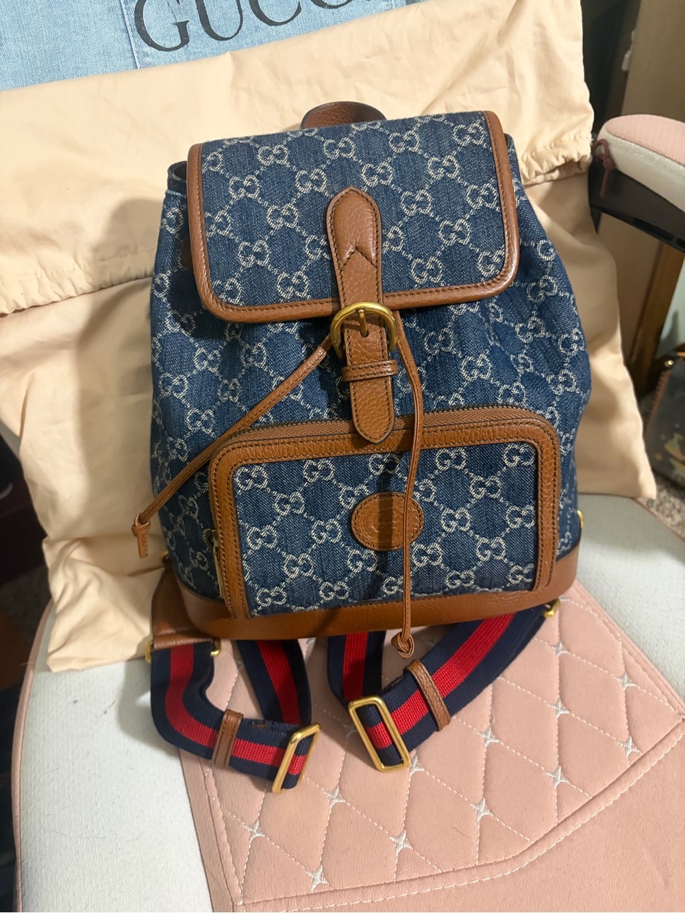 Gucci GG Denim Monogram Backpack